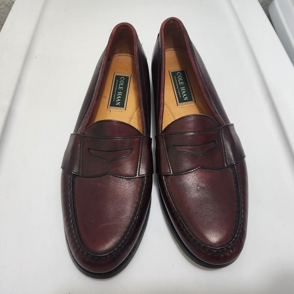 Cole Haan Made In U.S.A. Maroon Leather Shoes Penny Loafers Slip On Mens 11.5D - Picture 5 of 16